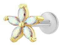 With Bling Gold Coloured Cubic Zirconia Flower Labret Stud