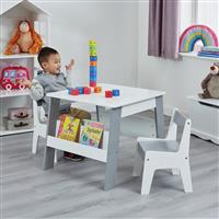 Liberty House Kids Bookshelf Table & 2 Chairs- White & Grey