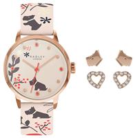 Radley Ladies Grey Leather Strap Watch and Earrings Gift Set