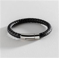 Revere Men's Black Leather Stainless Steel Braided Bracelet