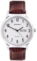 Sekonda Men's Silver Case Brown Leather Strap Watch