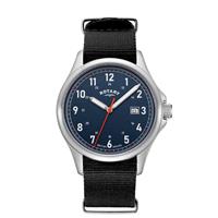 Rotary Blue Dial Black Fabric Strap Watch