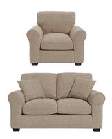 Habitat Lisbon Fabric Chair & 2 Seater Sofa - Stone