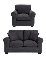 Argos Home Lisbon Fabric Chair & 2 Seater Sofa - Charcoal