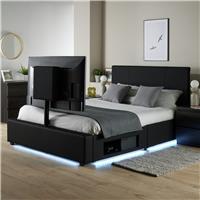 XR Living Ava Kingsize Faux Leather TV LED Bed Frame -Black