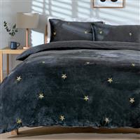 Argos Home Fleece Star Embroidered Grey Bedding Set - Single