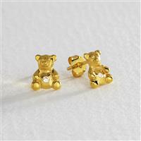 Revere Gold Plated Silver Cubic Zirconia Bear Stud Earrings