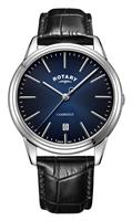 Rotary Men's Black Leather Strap Blue Dial Watch