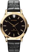 Sekonda Men's Diamond Black Leather Strap Watch