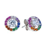 Revere Rhodium Plated Cubic Zirconia Rainbow Stud Earrings