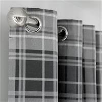 Habitat Traditional Check Fully Lined Eyelet Curtains - Grey