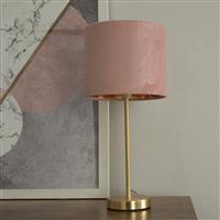 BHS Vera Velvet Steel Table Lamp - Brass & Pink