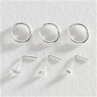 Revere Sterling Silver Hoops and Nose Studs - Set of 6