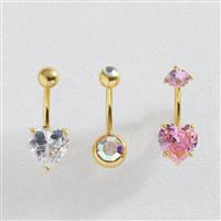 Revere Gold Coloured Crystal Belly Bar - Set of 3