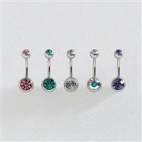 Revere Stainless Steel Cubic Zirconia Belly Bars - Set of 5