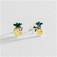 Revere Kid's Sterling Silver Enamel Pineapple Stud Earrings