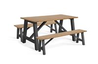 Habitat Burford Solid Wood Dining Table & 2 Dark Grey Bench