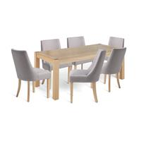 Habitat Alston Extending Natural Dining Table & 6 Grey Chair