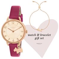 Radley Dark Rose Leather Strap Watch and Bracelet Gift Set