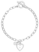 Lipsy Silver Colour Crystal Heart Charm Bracelet