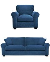 Argos Home Taylor Fabric Chair & 3 Seater Sofa - Blue