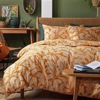 Habitat Cotton Linear Leaf Print Yellow Bedding Set-Kingsize