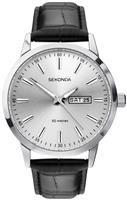 Sekonda Men's Black Leather Strap Silver Dial Watch