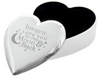 Personalised Message Moon And Back Heart Trinket