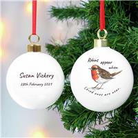 Personalised Message Robins Appear Christmas Bauble - White