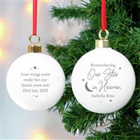 Personalised Message Star In Heaven Christmas Bauble - White