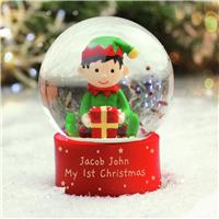 Personalised Message Red Elf Glitter Christmas Snow Globe
