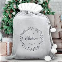 Personalised Message Grey Holly Christmas Sack