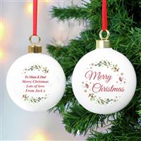 Personalised Message Merry Christmas Bauble - White