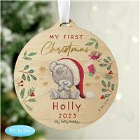 Personalised Message Wooden Teddy Christmas Tree Decoration