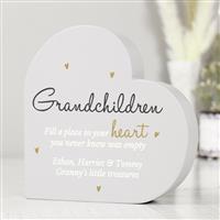 Personalised Message Grandchildren Standing Heart Ornament