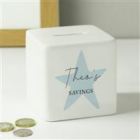 Personalised Message Blue Star Ceramic Money Box
