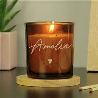 Personalised Message Amber Glass Candle - Vanilla