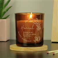 Personalised Message Birthday Amber Glass Candle - Vanilla