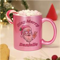 Personalised Message Stay Merry Santa Mug - Pink