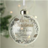 Personalised Message Glass First Christmas Bauble