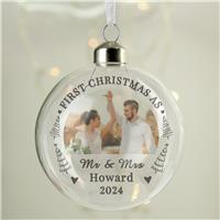 Personalised Message Glass First Married Christmas Bauble