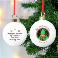 Personalised Message Photo Upload First Christmas Bauble