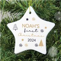 Personalised Message Star First Christmas Tree Decoration