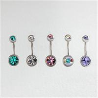 Revere Surgical Steel Crystal Belly Bars - Set of 5