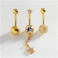 Revere Surgical Steel Gold Plated Belly Bar - Set of 3