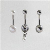 Revere Surgical Steel White Pearl Belly Bars - Set of 3