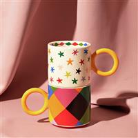 Raspberry Blossom 2 Check And Star Mugs