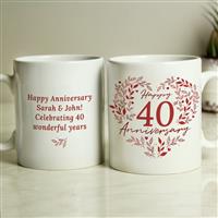 Personalised Message 40th Ruby Wedding Anniversary Mug