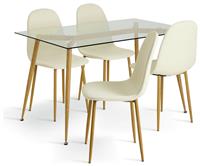 Habitat Beni Glass Oak Dining Table & 4 White Chairs