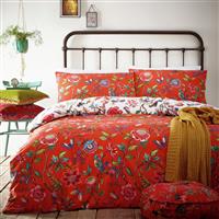 furn Pomelo Tropical Floral Orange Bedding Set - Superking